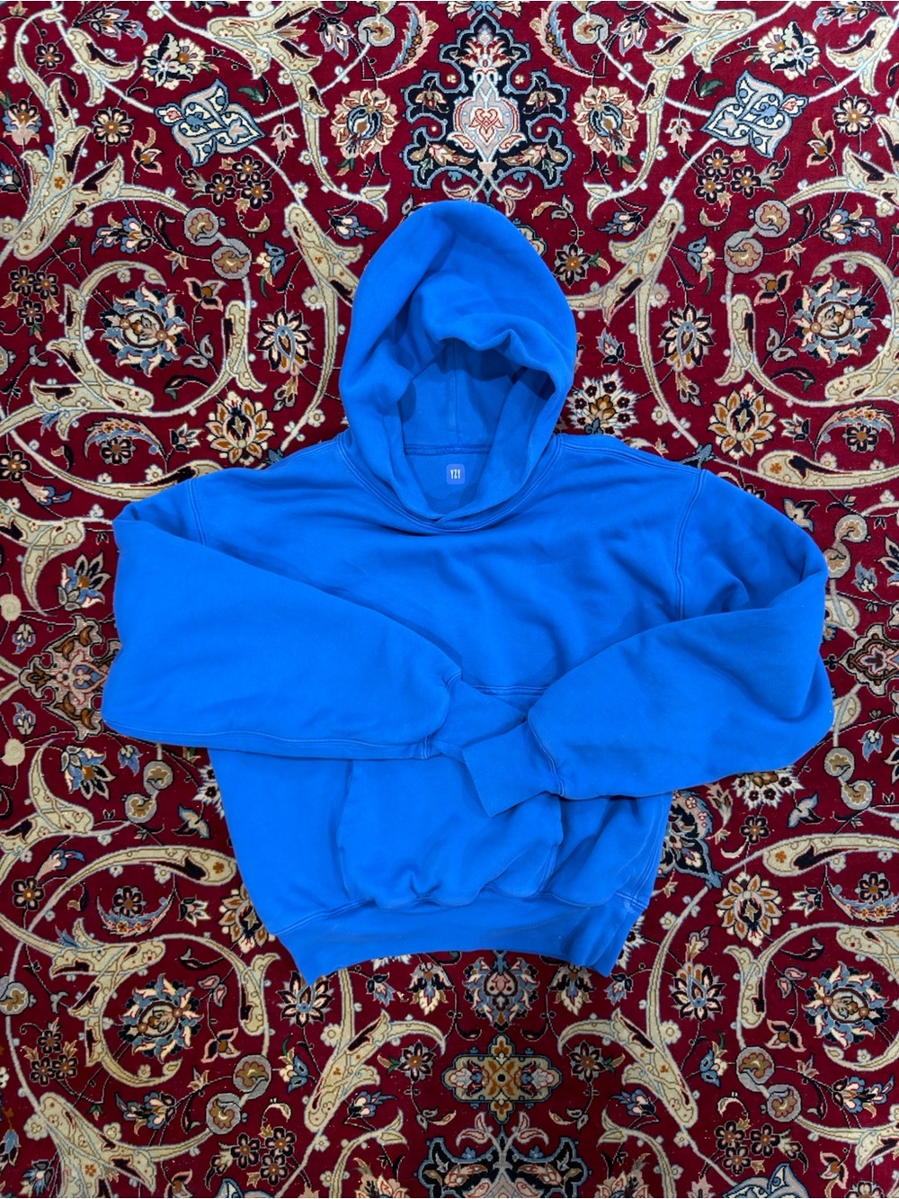 Yeezy Gap Perfect Hoodie Double Layer Heavyweight Cotton Blue Mens S Boxy Fit